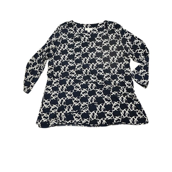 Susan Graver Woman’s L Tiered Top. Nautical Knots Print Navy - Picture 4 of 7